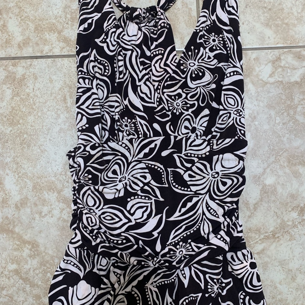 Floral Black and White One Piece